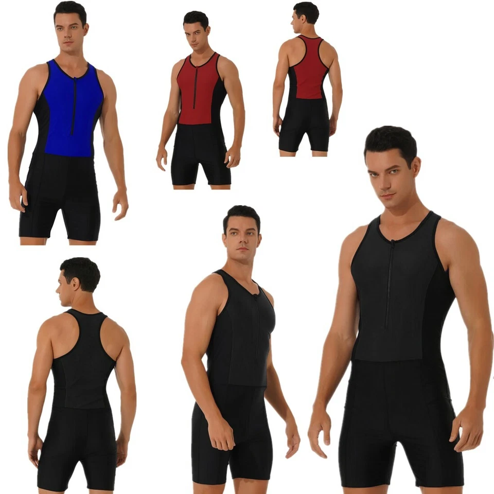 Herren Badeanzug Einteiler Schwimmanzug Bademode mit Bein Zip Shorty Jumpsuit - Bild 2 von 2