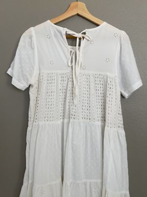 asos design tiered trapeze mini dress in broderie Asos Design Mixed Broderie Trapeze Tiered Mini Lined Dress Women Size 2  White