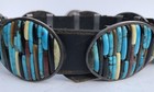 Vintage Clyde Aguilar Silver, Turquoise, Onyx, Tiger Eye Leather Belt — photo 3