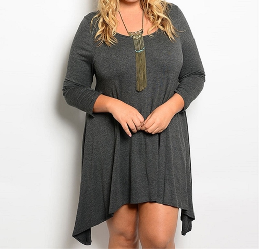 charcoal grey plus size dress Plus Size Sonia Smocked Dress -Charcoal 1X / CHARCOAL at Curvy Sense
