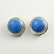 Sterling Silver Blue Denim Lapis Round Clip Earrings, one of a kind jewelry