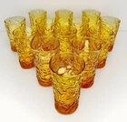 Vintage Anchor Amber Crinkle Juice Glasses, Set Of 8- Seneca Morgantown Lido