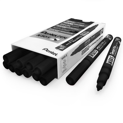 Pentel N50S Fine Permanent Marker   3.18mm Bullet Tip   Pack of 12 - Black