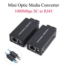 1Pair Mini Gigabit Fiber Optical Media Converter 1000Mbps Transceiver SC to RJ45