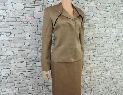 CAROLINA HERRERA DAMEN FEST ABEND KOSTÜM BLAZER ROCK LOGOKNÖPFE GOLD LATTE 38 40