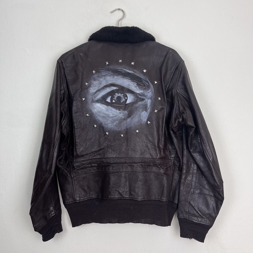 Vintage G-1 Leather Jacket Flight Painted Studded Custom Buaer US Navy 55J14 - Picture 10 of 18