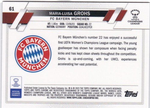 2023 Topps UEFA Women's Champions Neon Green Prism #61 MARIA-LUISA GROHS /99 - Bild 2 von 2