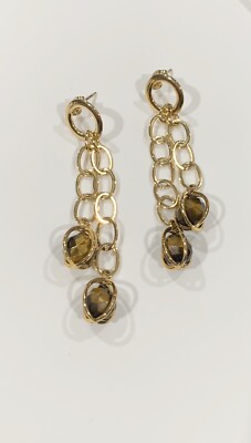 Tiger Eye, Gold-plate drop/Stud Dangle Earrings 925 Sterling Silver