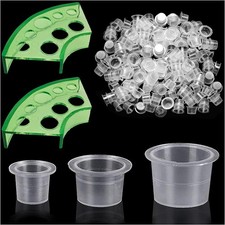 300pcs Tattoo Ink Caps with 2 Cups Holders - 100 Small 100 Medium 100 Large