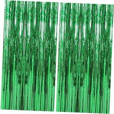 2Pack Large Foil Fringe Curtain - 3x6.5 Feet Party Streamers Backdrop Green