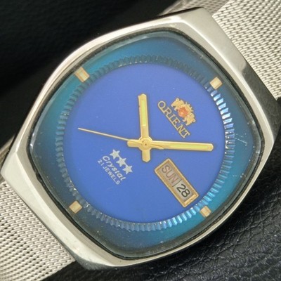 AUTOMATIK VINTAGE ORIENT KRISTALL 46941 JAPAN HERREN BLAUES ZIFFERBLATT UHR a704840-2
