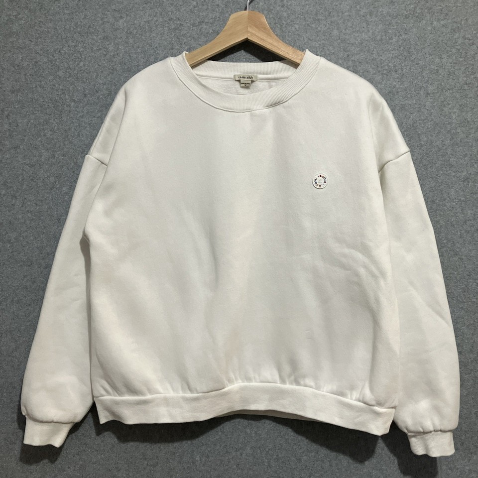 cools club. Jumper Womens Size 12 CrewNeck White Cotton w Gel Button Logo Sweats