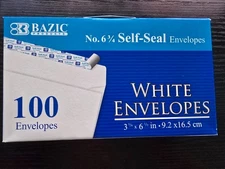 100 Peel and Self-Seal White Letter Mailing Envelopes Shipping 3-5/8” x 6-1/2”
