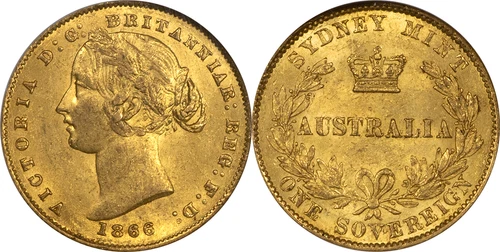 Reserve Bank of Australia 1866 Victoria Gold Sovereign NGC MS-61 Old Slab!!