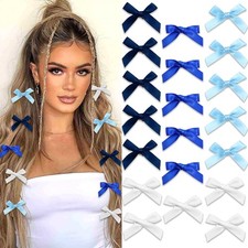 20Pcs Blue White Mini Hair Bows Small Bow Hair Clips Cute Silk Satin Bows for...