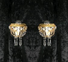 Stunning Pair Antique French Brass Crystal Montgolfiere Sconces Wall Lights