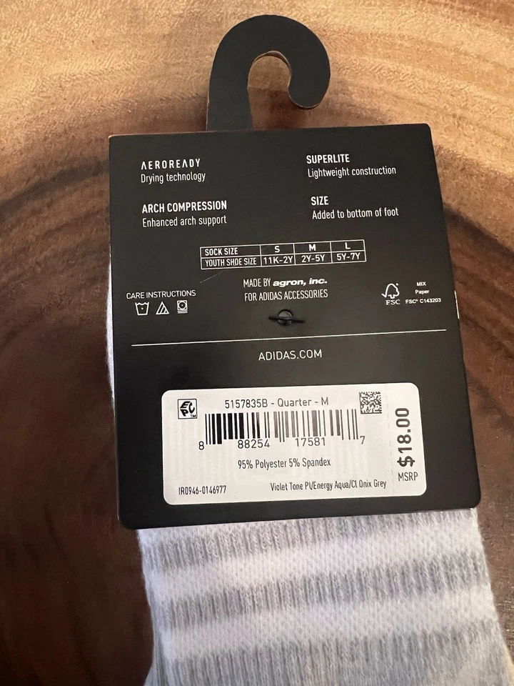 Adidas Púrpura Claro Gris Azul Niñas Superlite Cuarto Calcetines Talla Mediana 2Y-5Y Foto 3 de 4