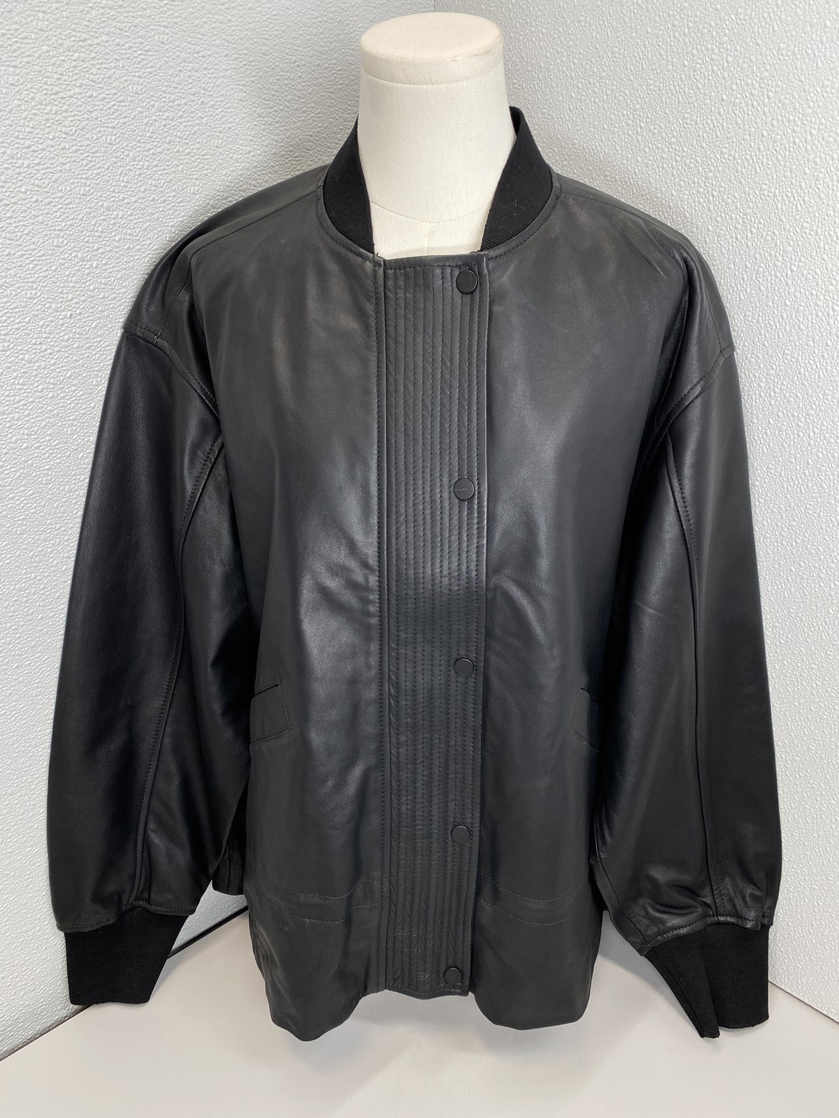 AllSaints Womens Jacket Black Size 8 Sofi Drawstring Leather Bomber Style