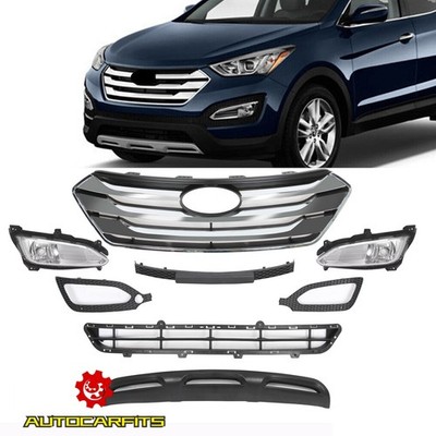 Front Upper Grille Fog Light Bezels Set For 2013-2016 Hyundai Santa Fe Sport