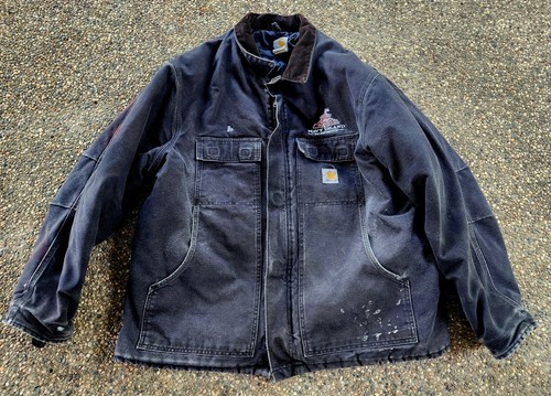 Carhartt C03 BLK Jacket Mens Sz 2XL Quilt Lined Distressed Work Duck Black - Picture 2 of 9