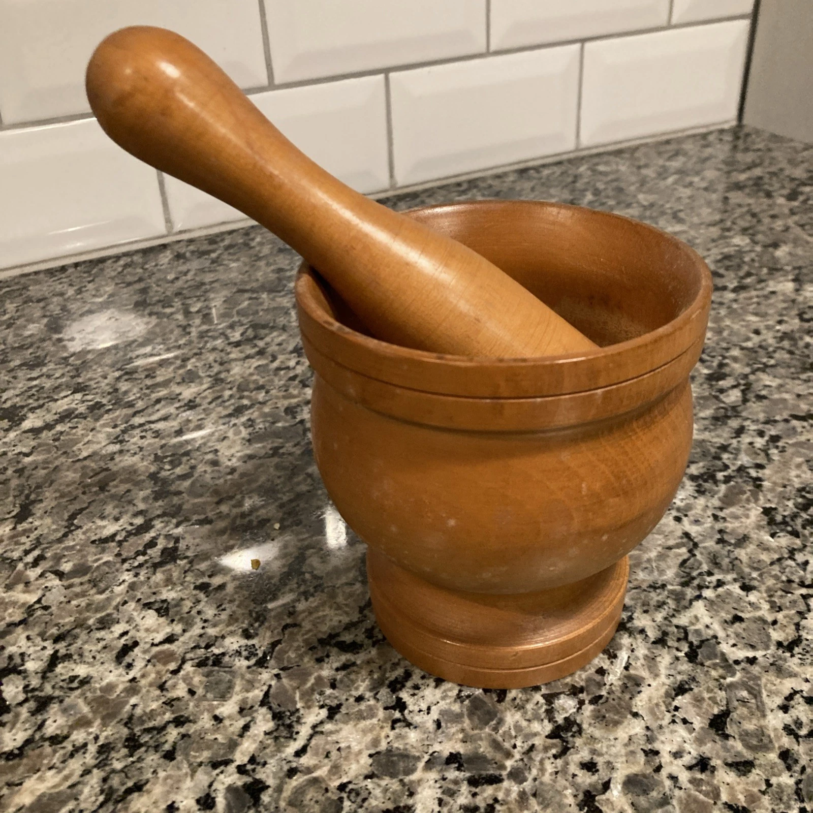 Vintage French Olive Wood Mortar and Pestle