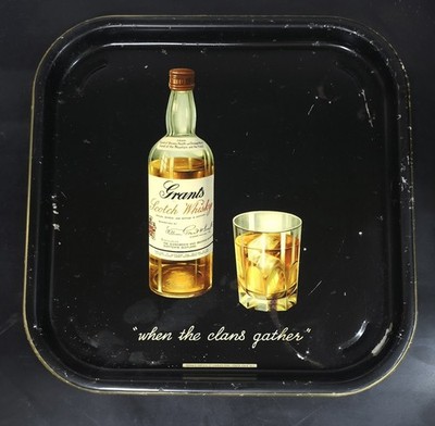 Vintage Advertising Tray Tin Grants Scotch Whiskey Glasgow London Distillery # 3