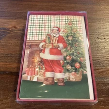 Recollections Christmas Cards New Box Of 10 Holiday Santa Gifts Tree Plaid