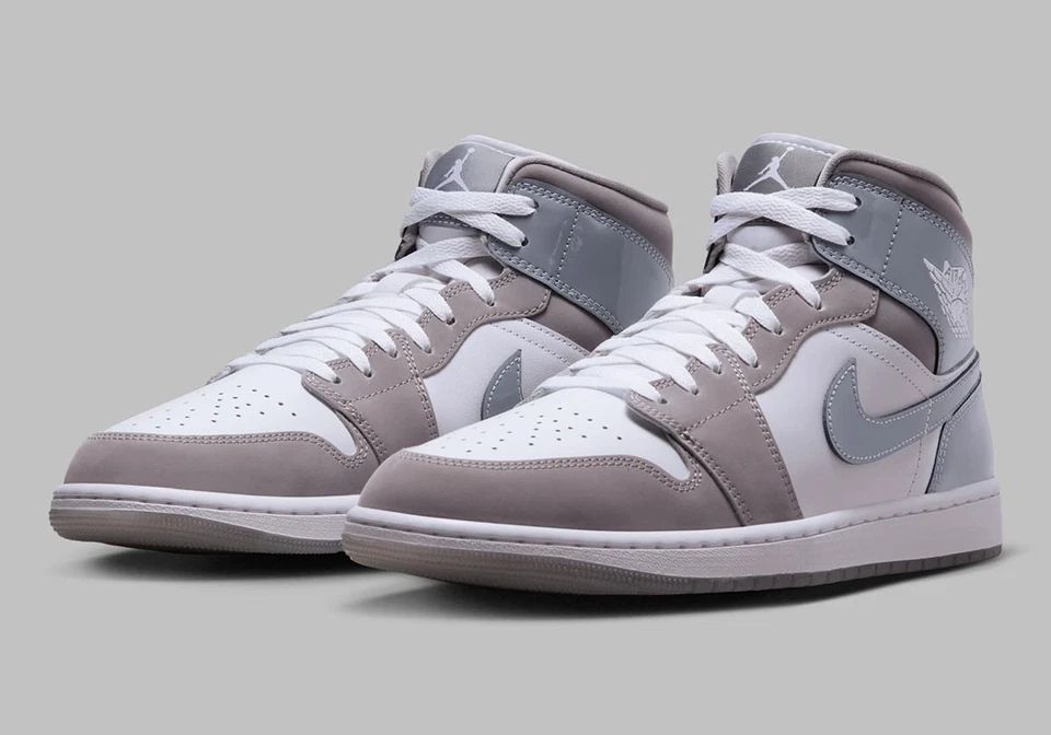 Nike Air Jordan 1 Mid SE Cool Gris Patente Blanco Medio Gris HF3216-100 Para hombres Nby Foto 2 de 4
