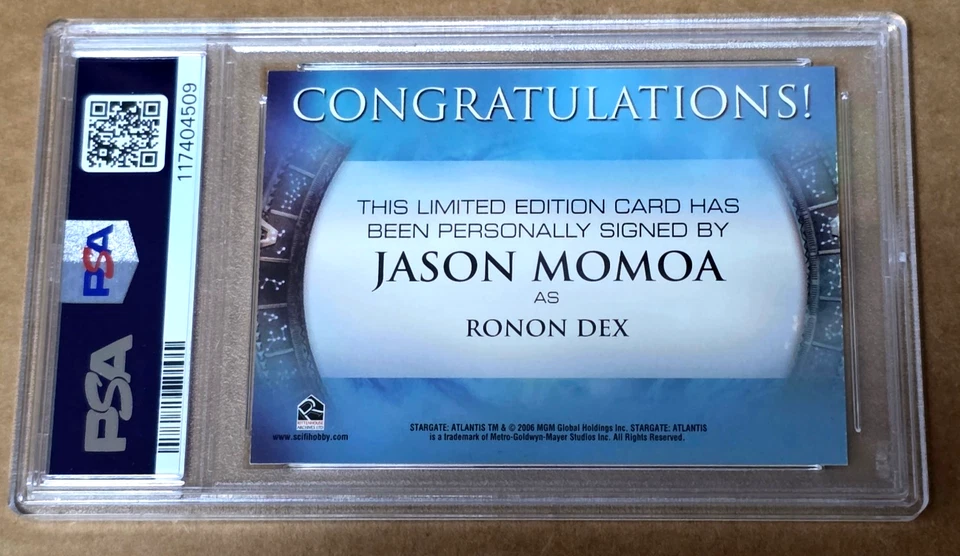 Rittenhouse Stargate Atlantis Seasons 3 & 4 Jason Momoa Autograph PSA 8 - Image 2 of 2