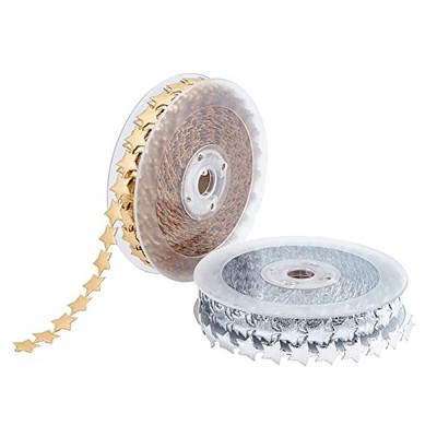  32.8 Yards 2 Rolls Star Theme Ribbon Lace Trims, 0.61'' Gold & silver-star