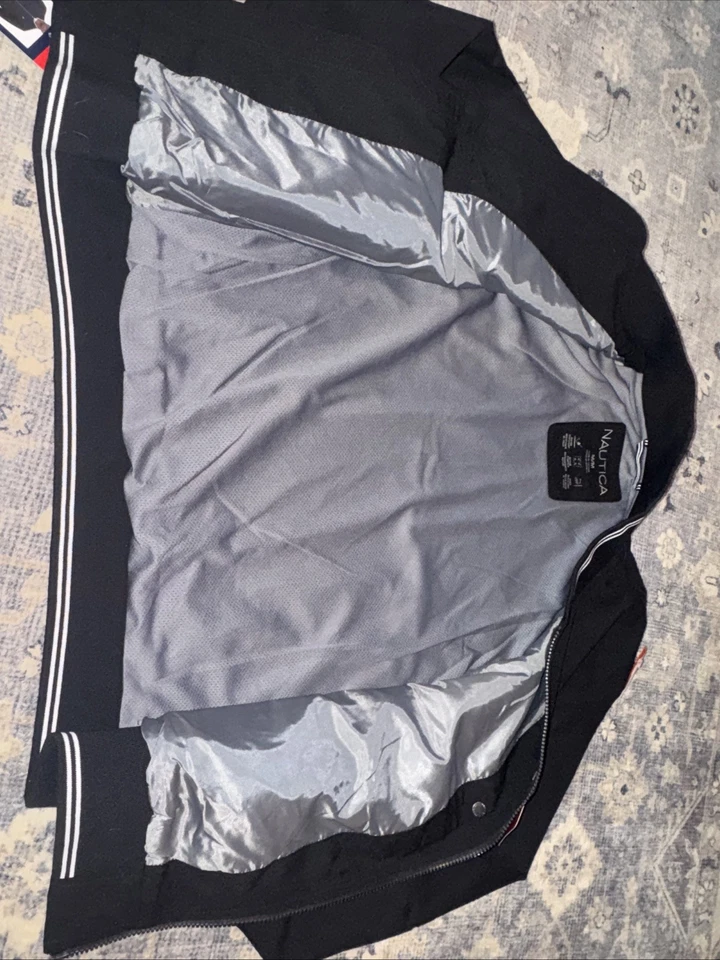 Chaqueta Bomber Nautica Para Hombre Ligera Cuello Rayas Talla M Negra Nueva con Etiquetas Foto 4 de 4