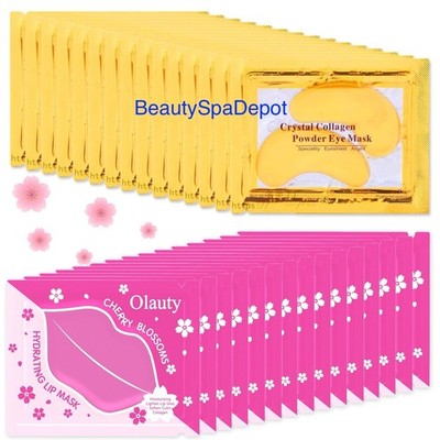 2 Pcs Pairs Lip Mask & Eye Mask, 24K Gold Crystal Gel Collagen Eye Patches
