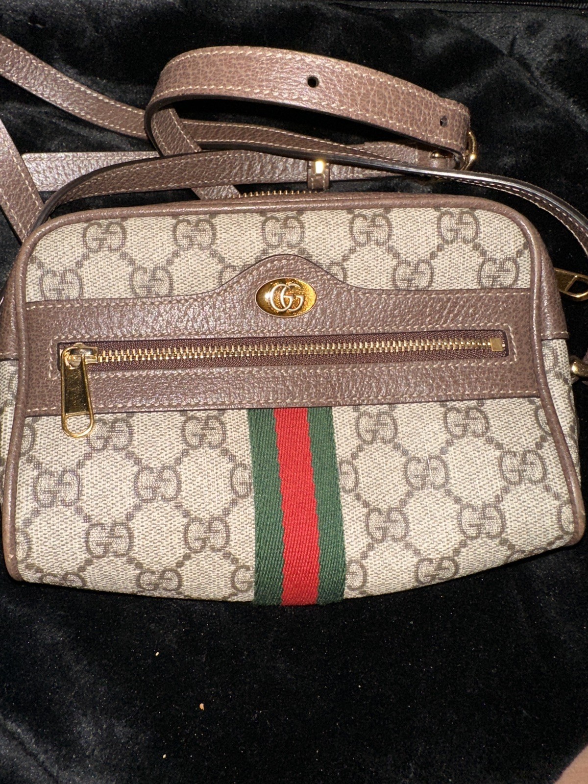 Gucci GG Supreme Monogram Web Mini Ophidia Shoulder Bag Brown 517350