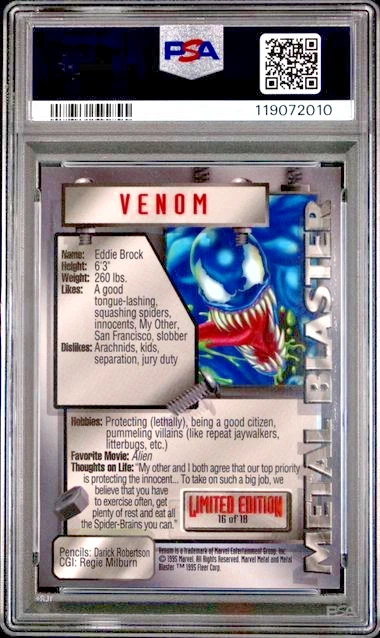 1995 Fleer Marvel Metal Silver Metal Blasters #16 Venom Eddie Brock NM-MT PSA 8 - Image 2 of 4