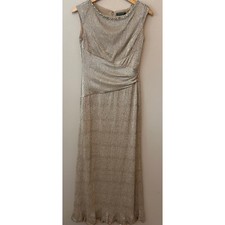 Lauren Ralph Lauren Evening Gown Womens 8 Gold Metallic Beaded Ruched Sheath