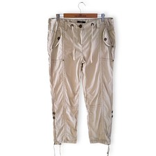 Ladies Beige Cargo Trousers Stone 100 Cotton Straight Leg Size 14