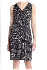 Nine West Dress 8 Blk/white Graphic A-Line Sleeveless Stretch Surplice Spring