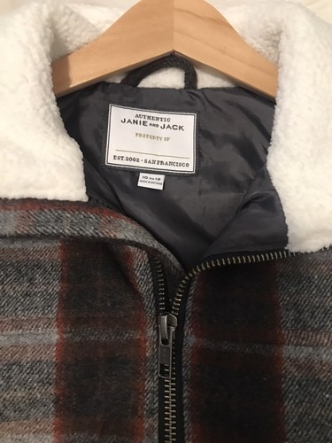 Janie and Jack Boys Bomber Plaid Jacket Size 10 - 12 Wool Blend Gray Collar Coat - Picture 4 of 12