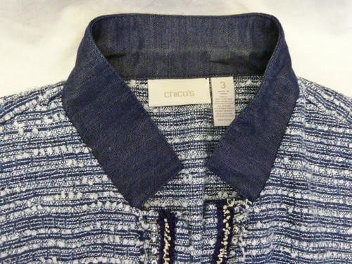Navy White Embellish Fabric Block Open Front Jacket~3~XL~FEATURED IN CHICOS BOOK - Picture 3 of 11