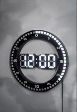 Tischuhr Wanduhr LED Digital Sekundenanzeige Ø30,5 cm in Schwarz