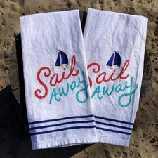 Sail Away Dish Hand Towels Embroidered DII Design Imports Kitchen Set 2 Hang EUC