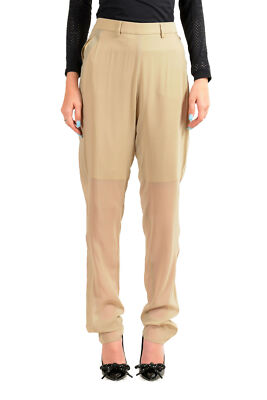 Maison Margiela Women's Beige Silk Flat Front Casual Pants US M IT 42