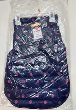 Dog Puffer Jacket Navy with Berry Pink Dots Top Paw Medium Fleece Lined Coat
