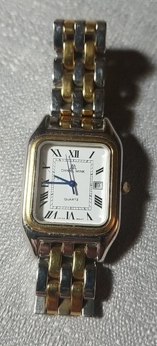 DANIEL MINK Mens Two Toned Quartz Analog Tank Roman Numerals Watch Needs Battery