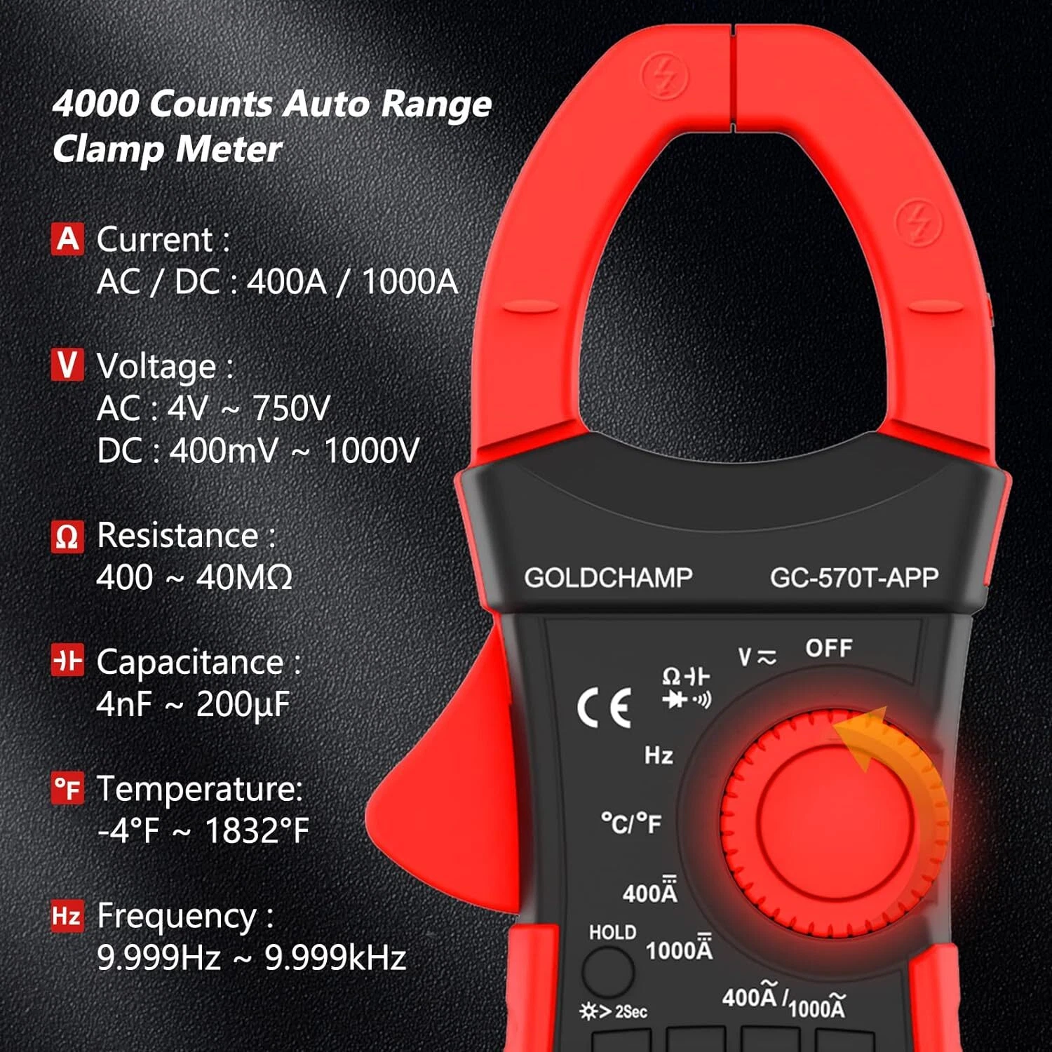 Digital Clamp Meter Multimeter 4000 Counts Amp Voltage Tester GC-570T-APP - Picture 4 of 8