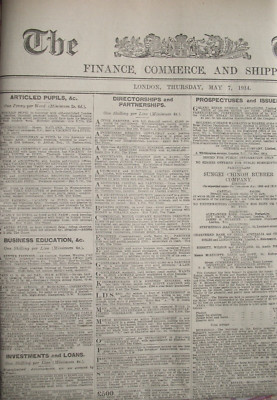 Original 1914 WWI Times Zeitungsartikel - Finanzteil 7. Mai 4+ Seiten (#220)