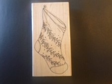 Hanging Stocking - Rubber Stamp - Wood Mounted