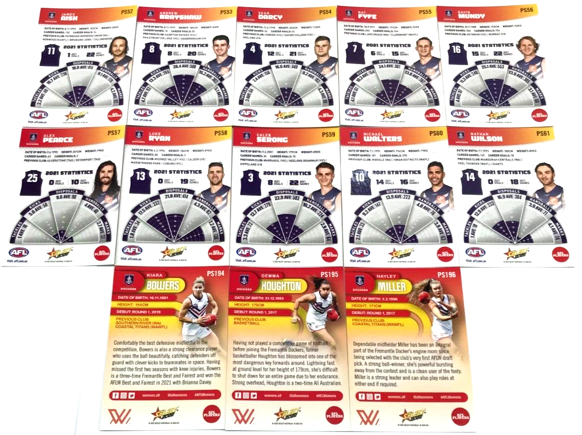 2022 SELECT AFL FOOTY STARS TRADING CARD SUNSET PARALLEL TEAM SET