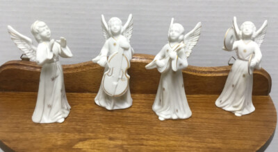 4 Vintage Schmid Angel Musicians White w/Gold  Accents - Porcelain Bisque