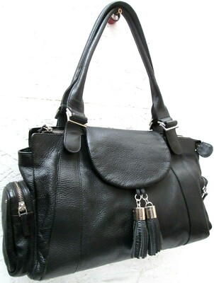 LE TANNEUR Sac à main cuir grainé noir Authentique vintage